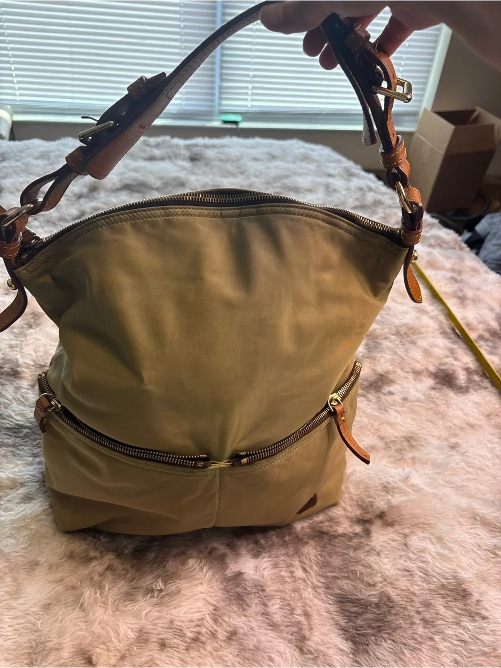 Dooney & Bourke Hot Pink Nylon Bag with Brown Leather Trim